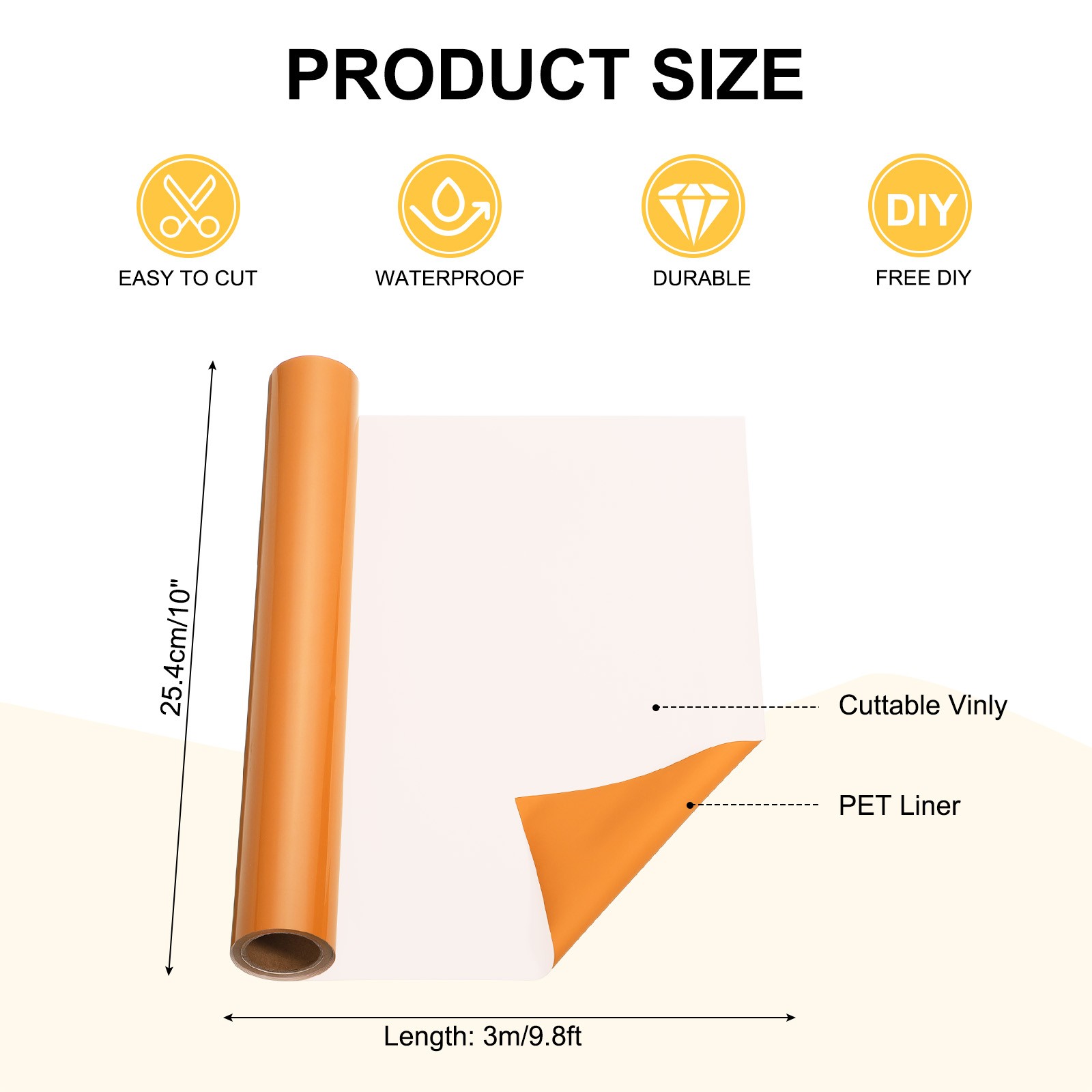 Dark Orange Permanent Vinyl, Roll 10 inches x 9.8 feet