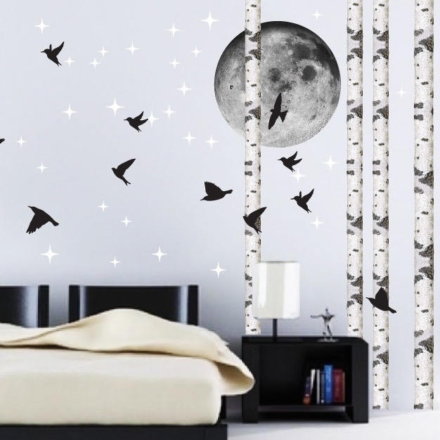 Moon Wall Decal Large Moon Sticker Peel and Stick Bedroom Moon Wall Mural, c22
