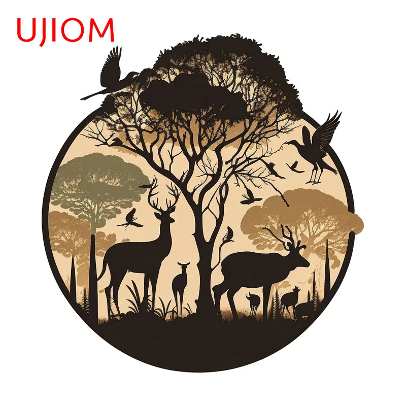 UJIOM Vintage Ink Deers and Forest Wall Stickers Artistic Living Room Wallpapers