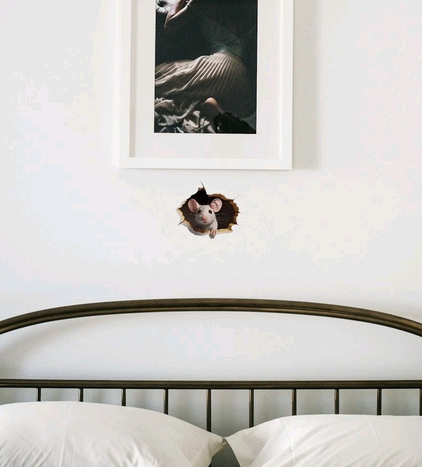 🤣1x Decal Prank Rat Mouse Hole In Wall Sticker Adhesive Room Bedroom Reusable