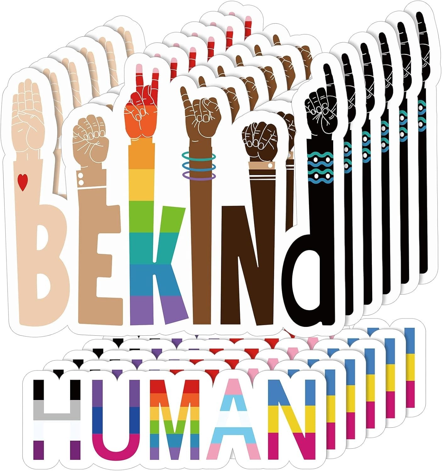 Colorful Be Kind & Human Stickers – 12 Durable Decals for Outdoor and Indoor Use