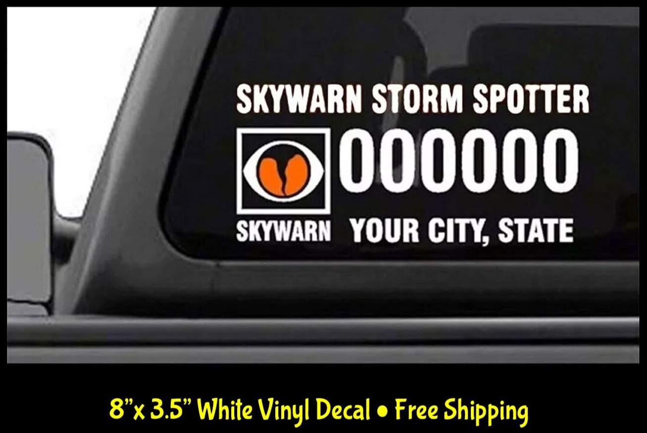 Custom Ham Radio Skywarn Storm Chaser Call Sign 8" x 3.5" White Vinyl Decal