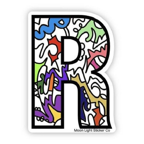 Initial Alphabet Letter "R" Vinyl Sticker Colorful MultiColor Dishwasher Safe 3"