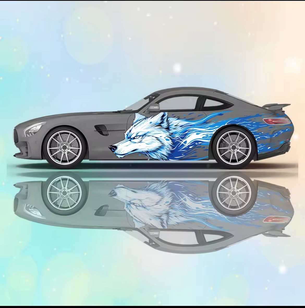 Blue Lightning Wolf Car Vinyl; Comes With Both Sides; Cool Car Decals 2 PCS