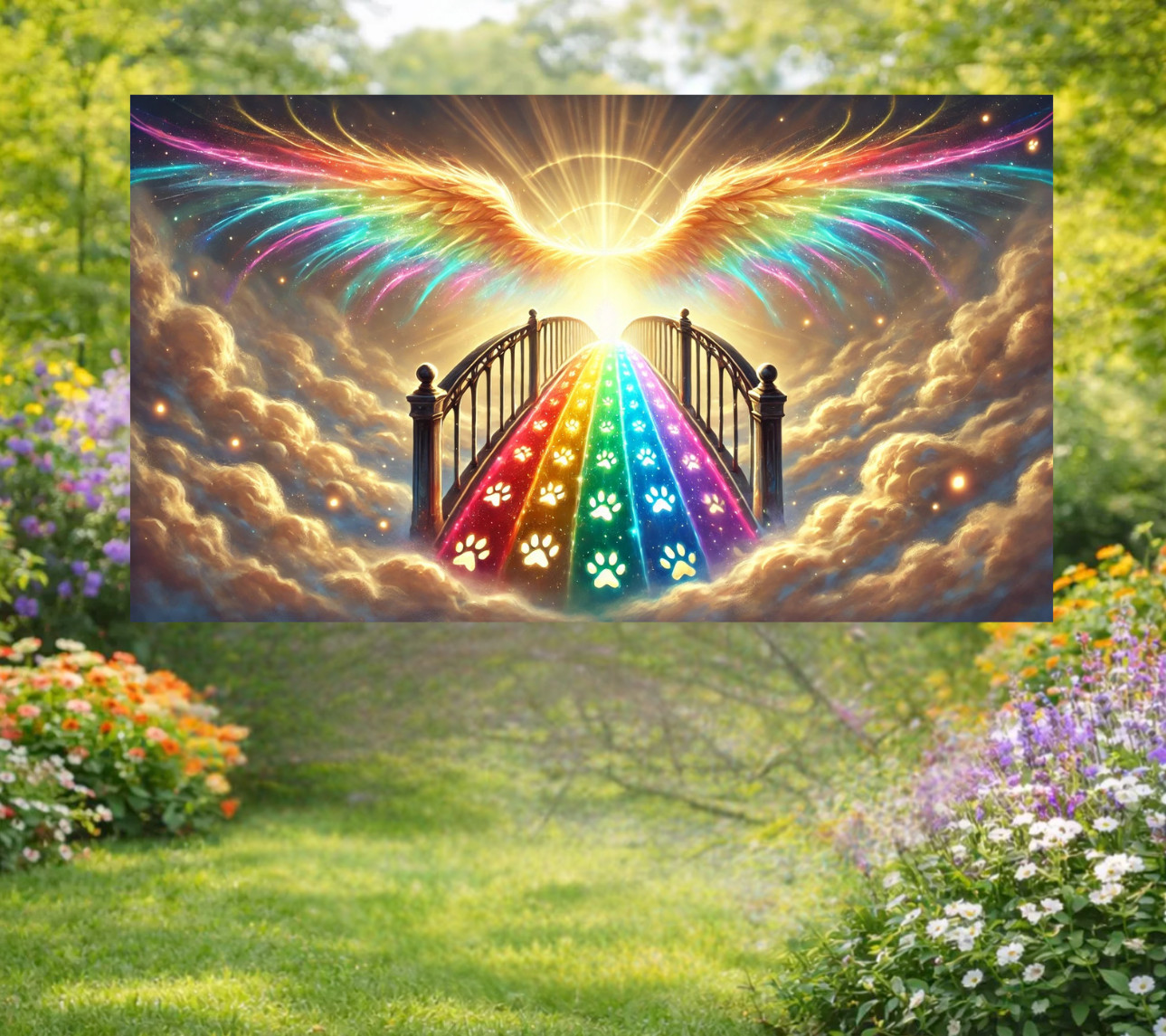 Angel Wings, Rainbow Bridge & Paw Prints WINDOW CLING Size 10.6" Vinyl
