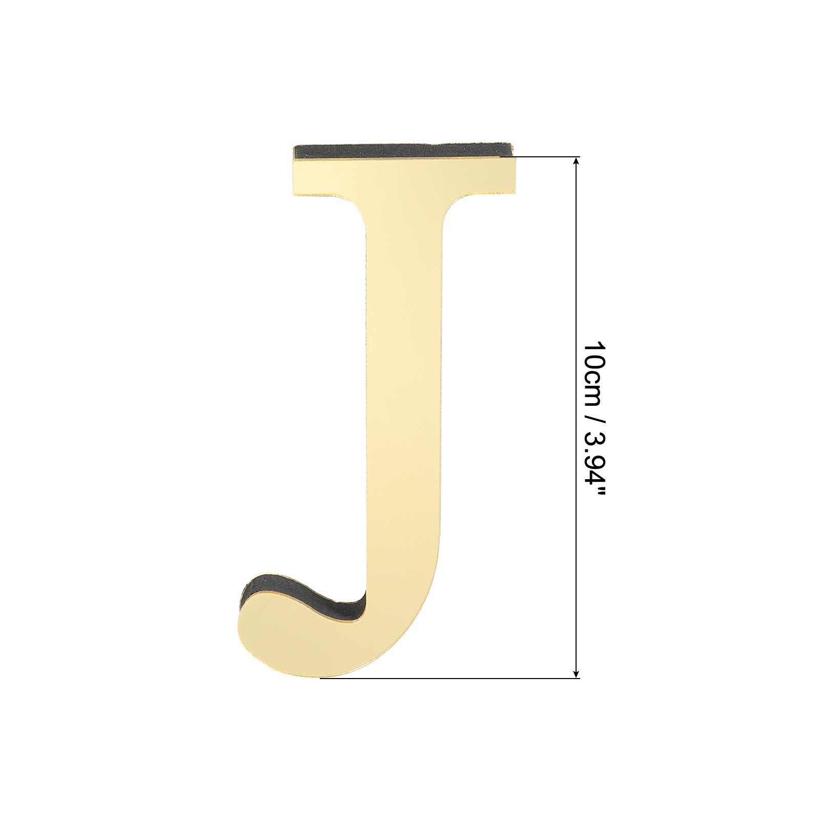 3D Acrylic Alphabet Mirror Wall Stickers Letter J Self-Adhesive Light Gold