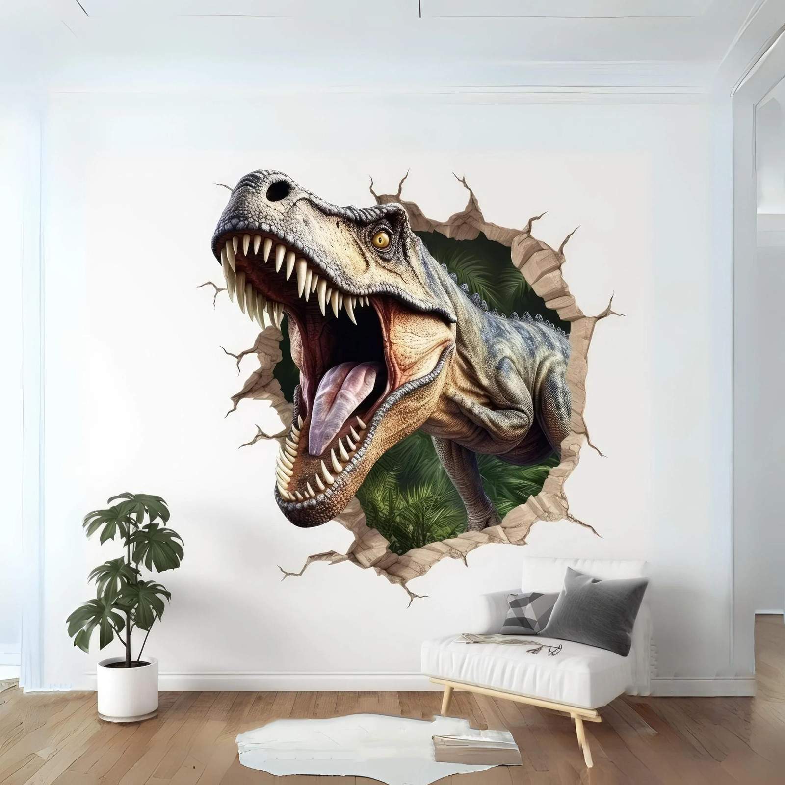 3D Dinosaurs Art Wall Sticker – Vinyl Decal Decor with Dynamic Broken Illusion