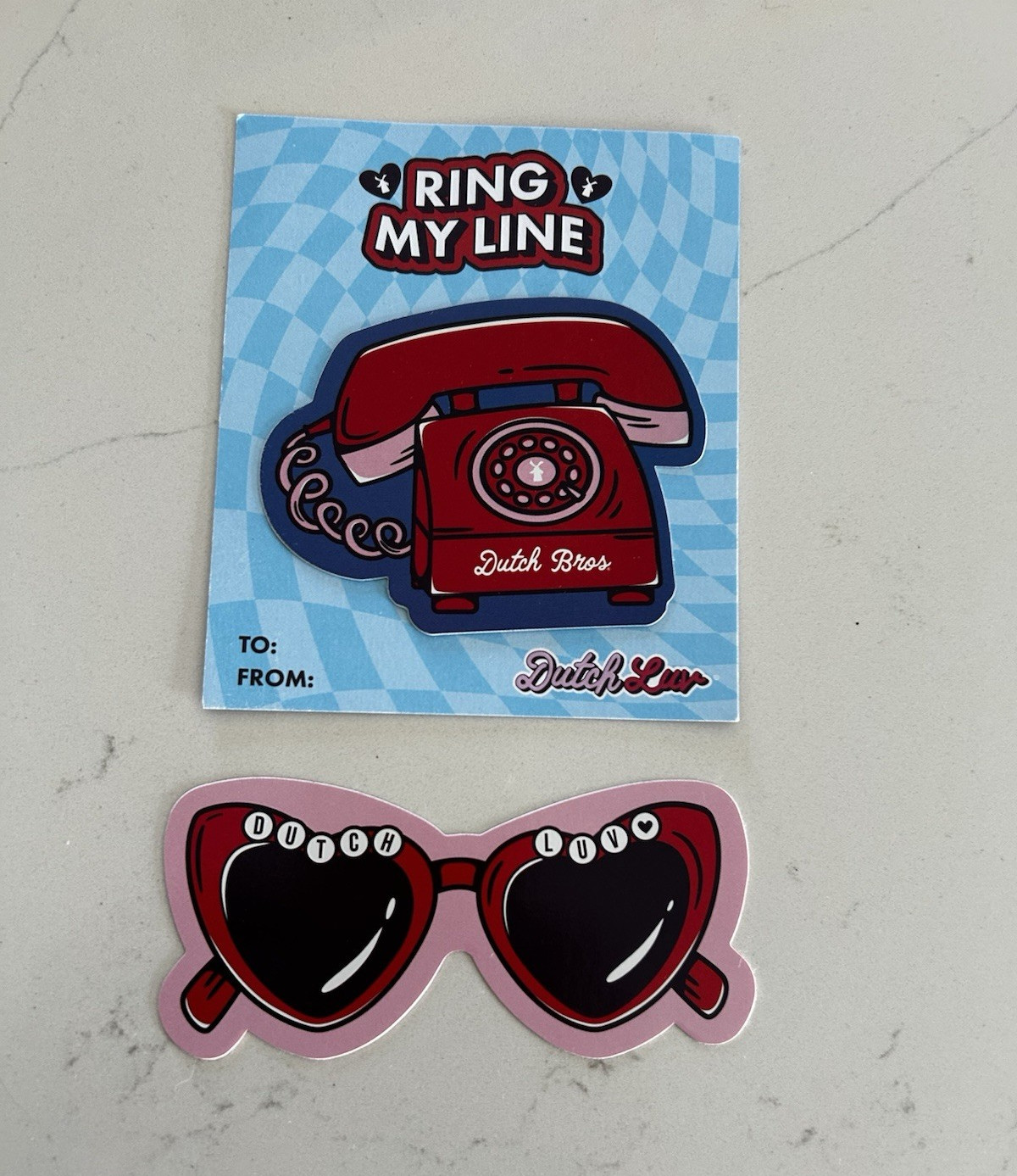 Dutch Bros. DutchLuv Self-Adhesive Vinyl Sticker Set Phone & Sunglasses