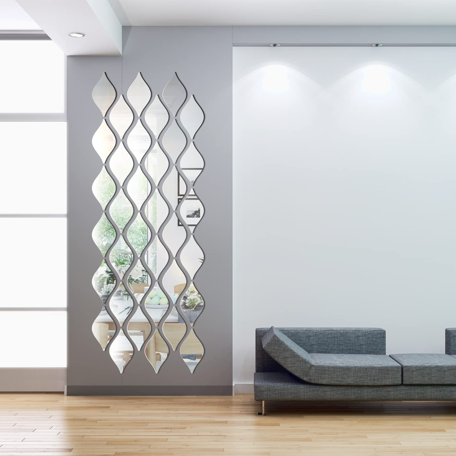 Weysat 30 Pcs Mirror Wall Stickers Decor Acrylic 3D Tear Drop Silver