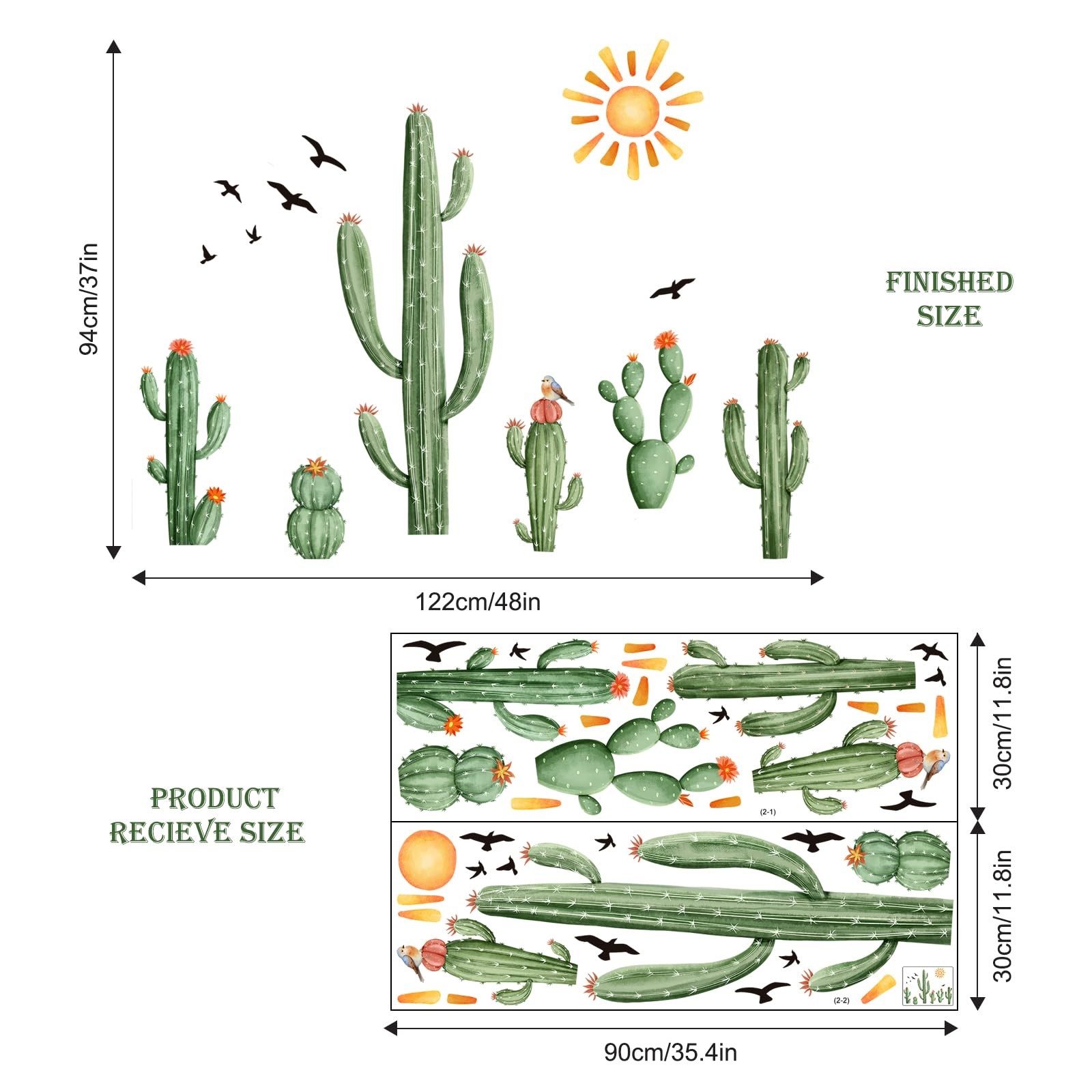 Supzone Cactus Wall Decals Tropical Green Plants Boho