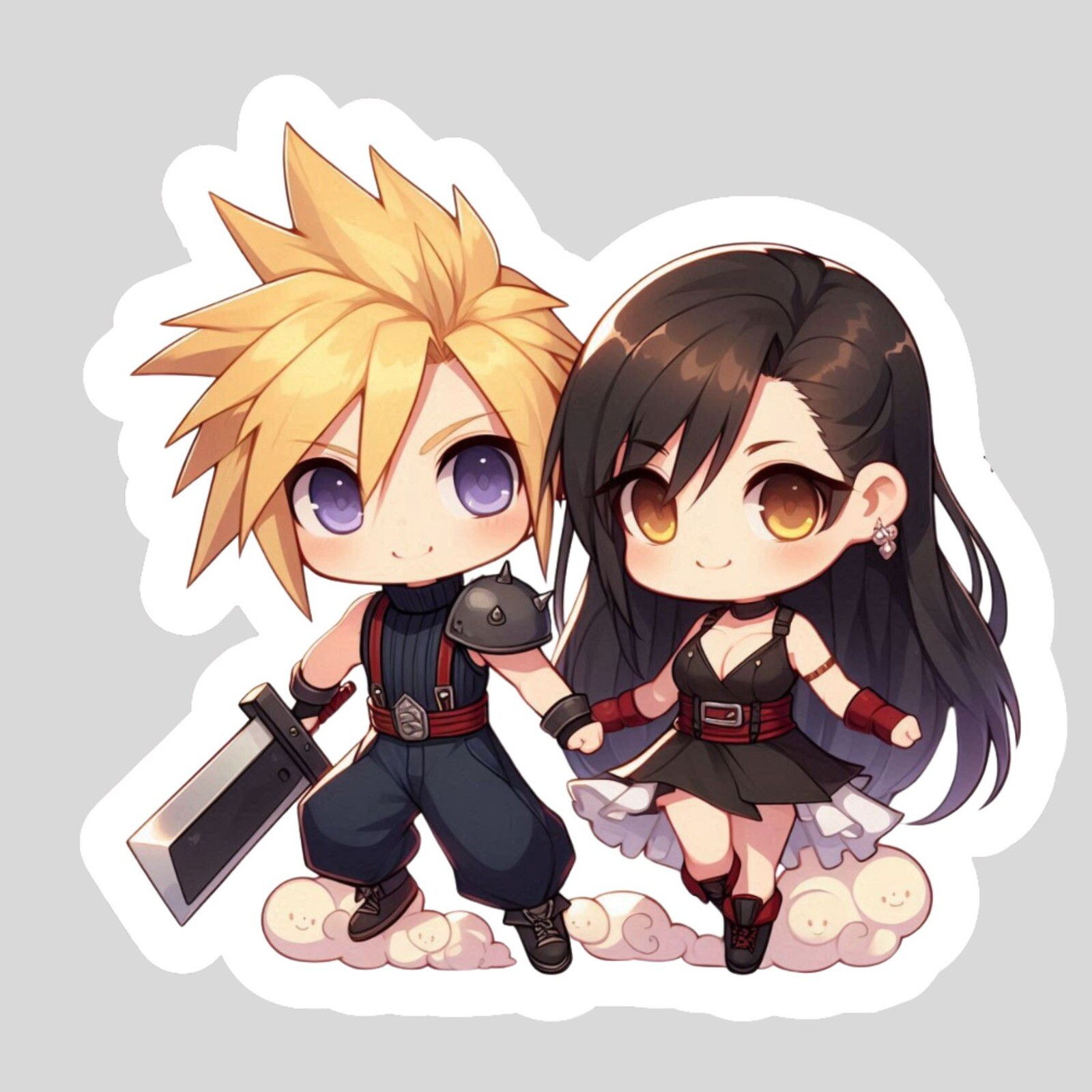 Cloud Strife, Tifa Lockhart, Final Fantasy VII, FF7 Cute, 2 Kawaii Vinyl sticker