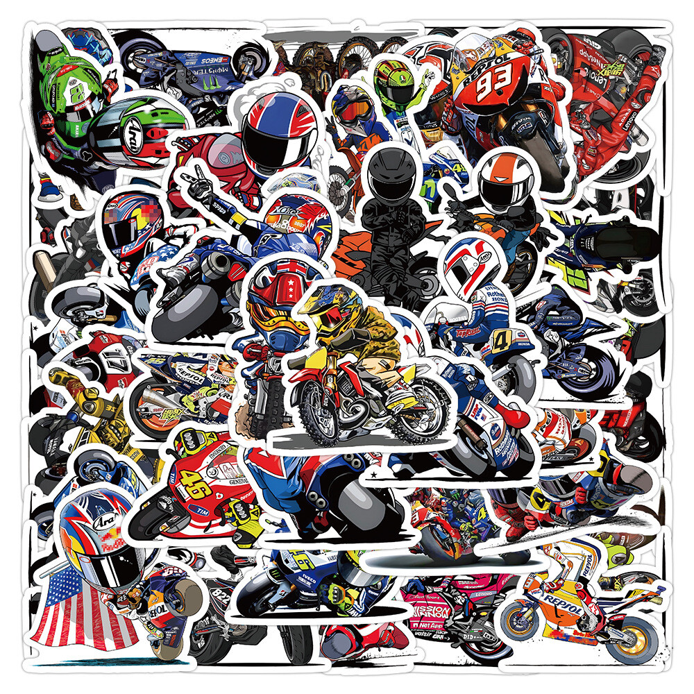 100Pcs Motorcycle Championship Cartoon Sticker for Teens Girls Water Bottles
