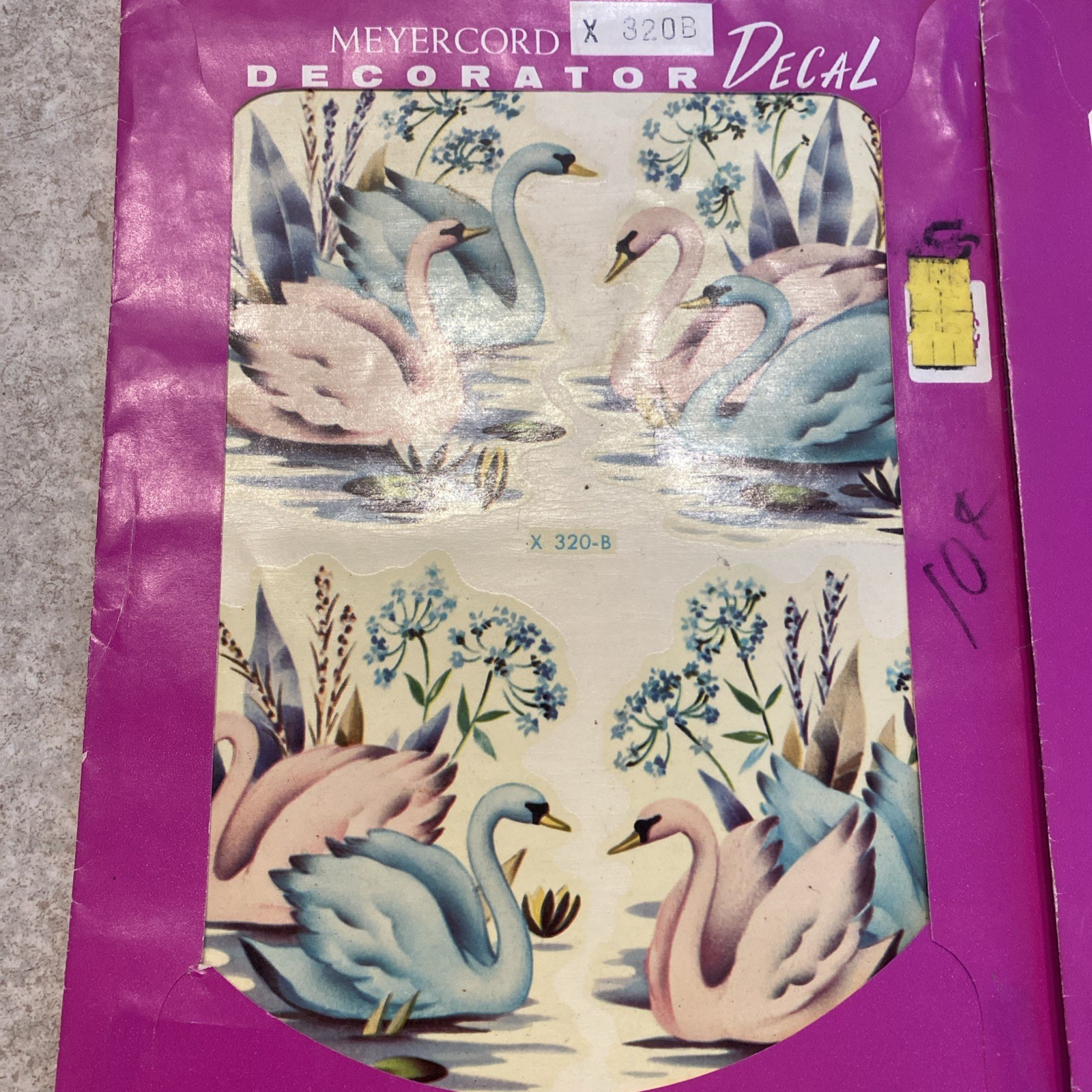 VTG Meyercord Decorator Decals Pink & Blue Swans Wall or Anywhere Decor