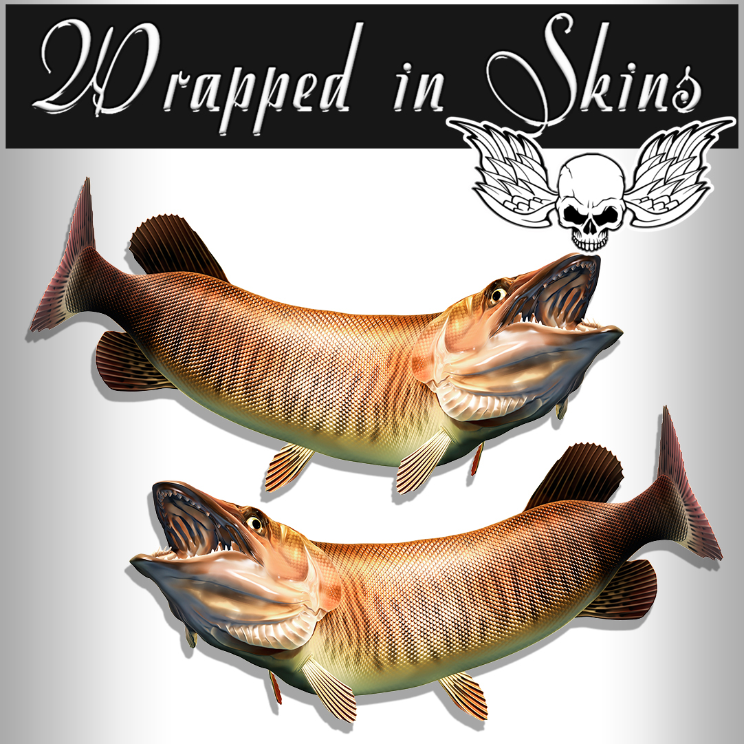 Fish Stickers Tiger Musky Fishing Decals Set of 2 Vinyl Adhesive Decals AFP-0089