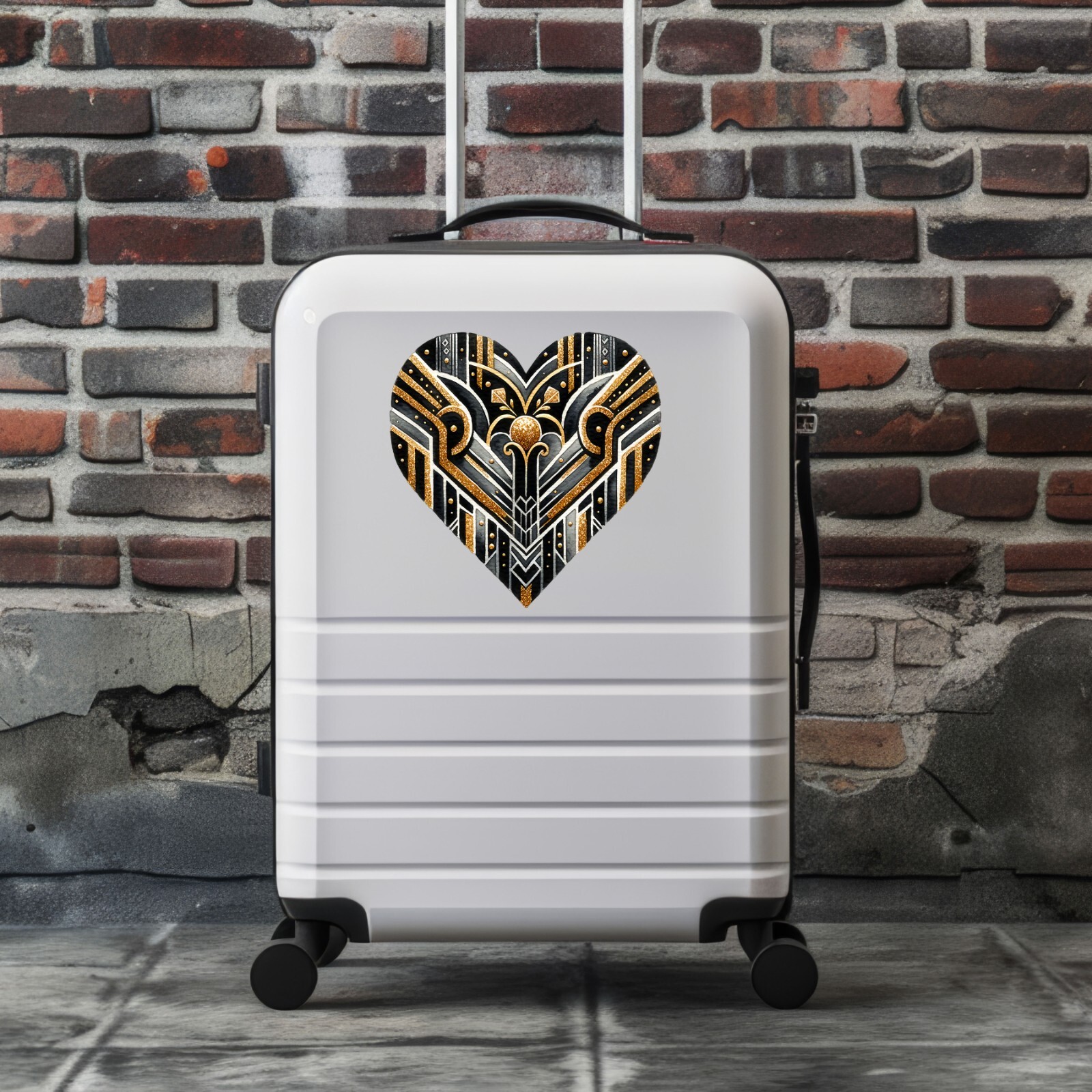 Black and Gold Art Deco Heart UV DTF Transparent Sticker / Decal