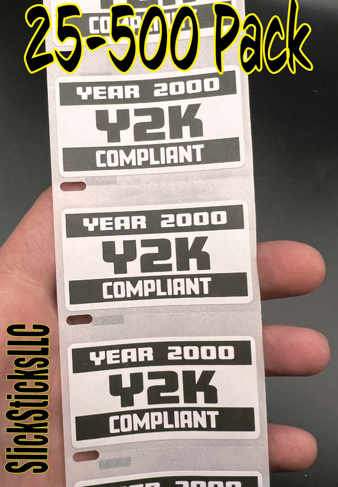 "Y2K COMPLIANT" STICKERS 25-500 Pack Label prank decal year 2000 warning label