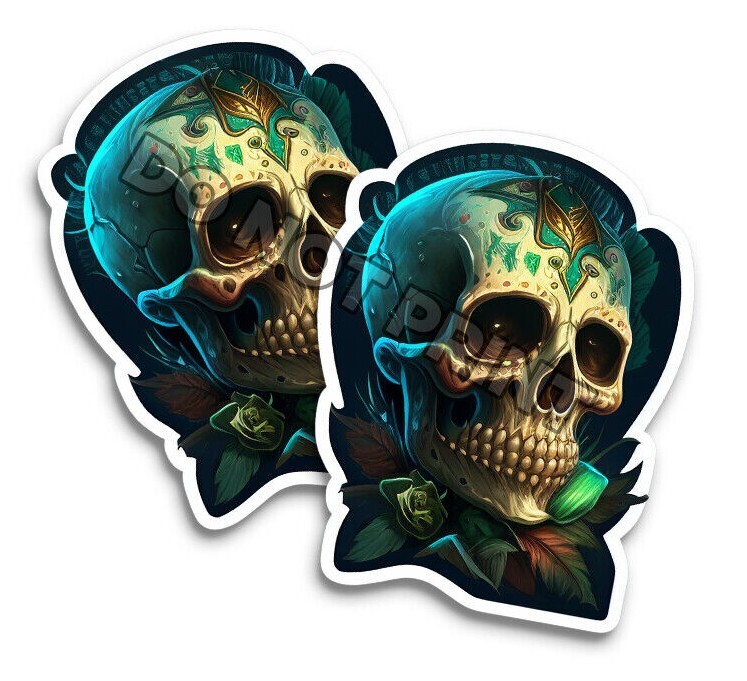 Day of the Dead stickers 2 pack of Dia de los Muertos Decals Sugar Skull #34009