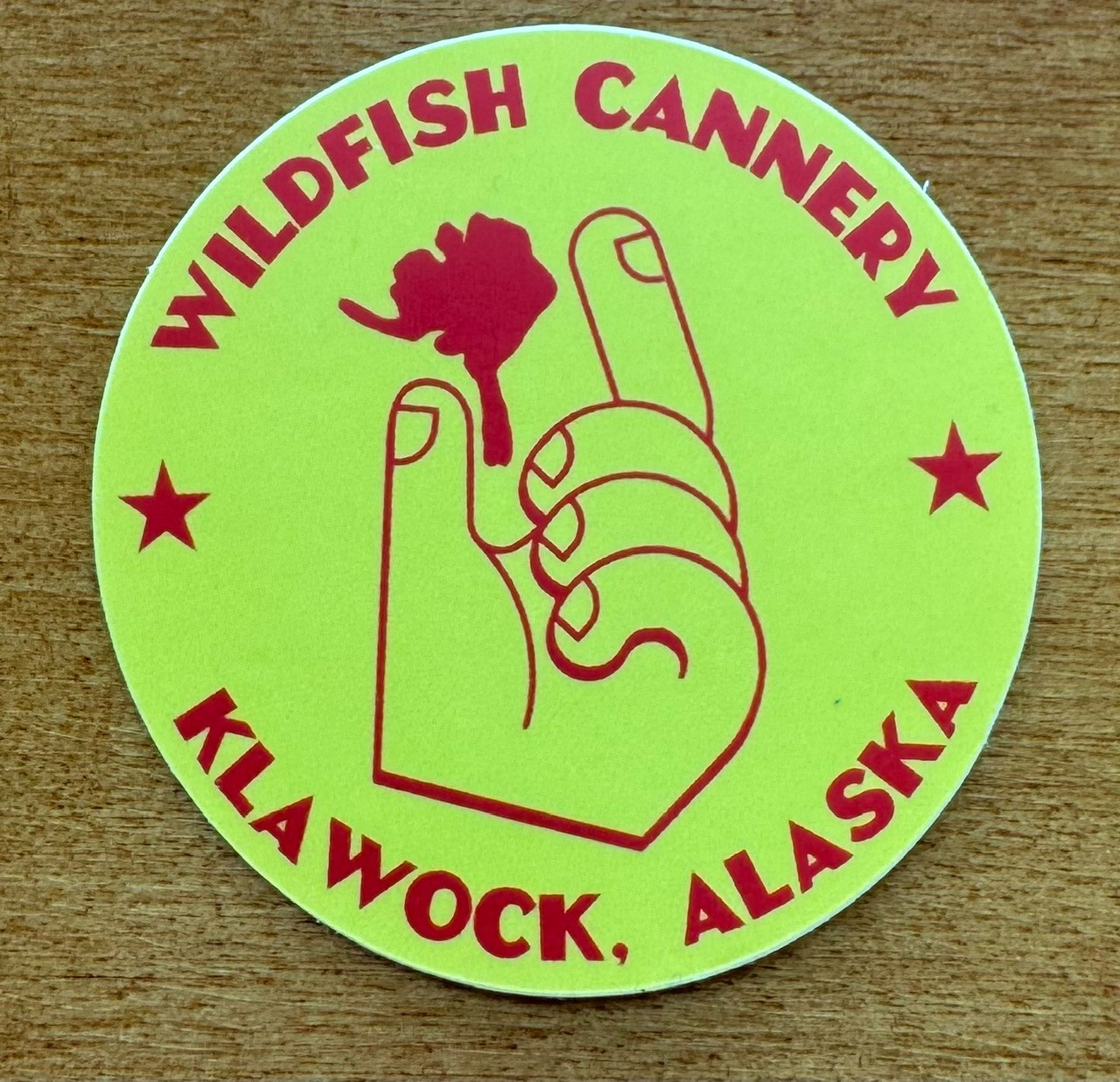 WILDFISH CANNERY KLAWOCK, ALASKA Sticker 2" Yellow Red Prince of Wales Island AK