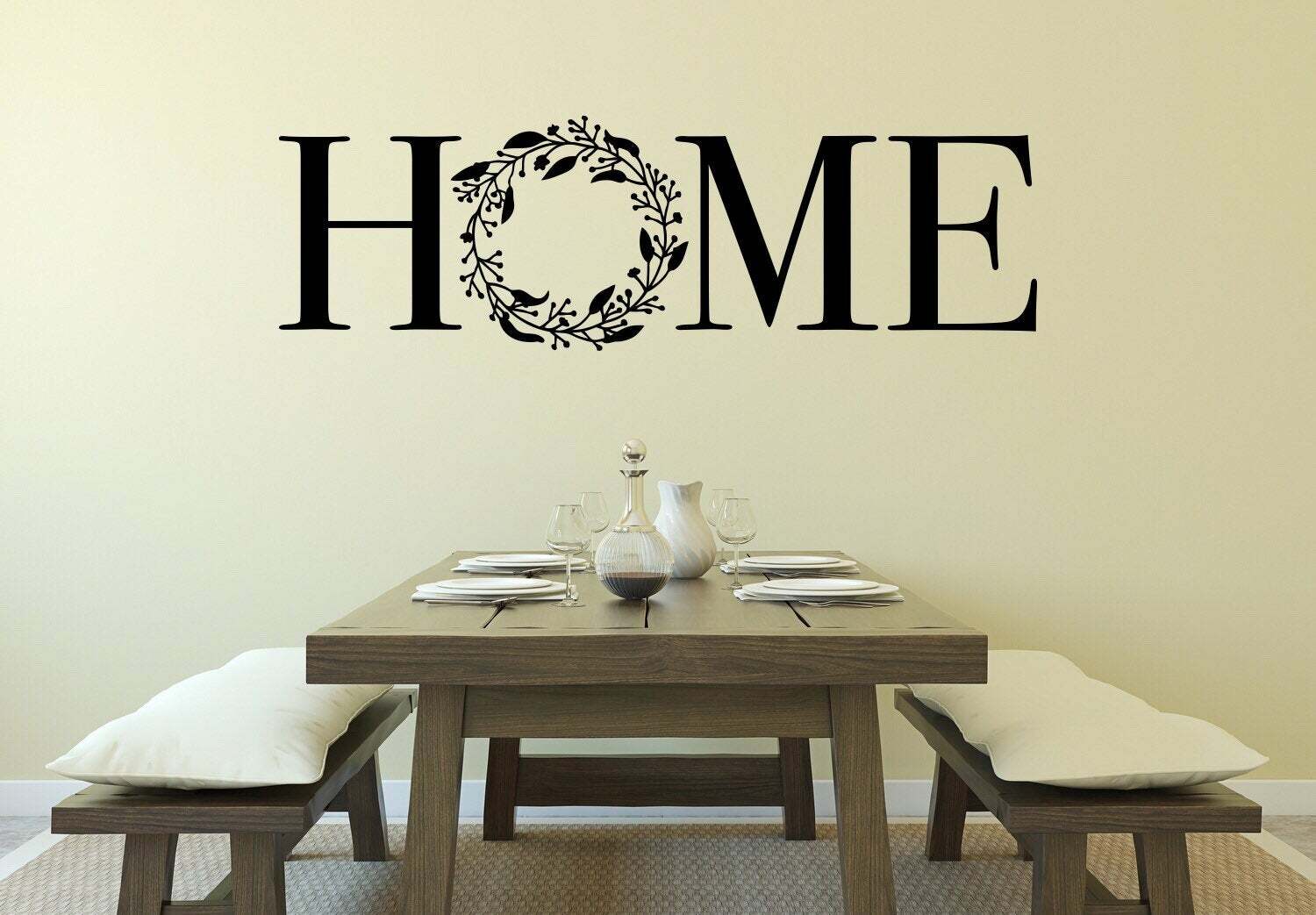 HOME WREATH Farmhouse Rustic Wall Decal Quote Words Home Decor Sticker