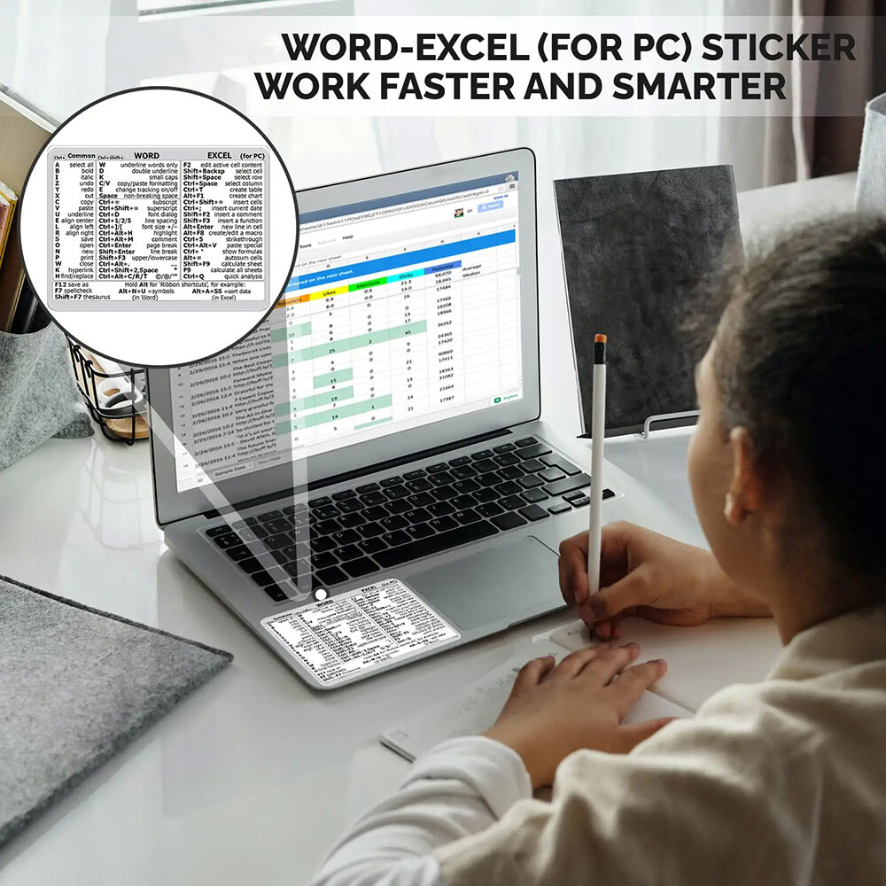 Windows PC Laptop Microsoft Word Excel Reference Guide Keyboard Shortcut Sticker