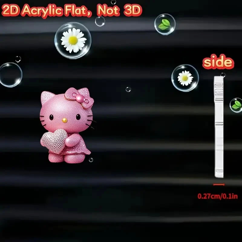 Hello Kitty Acrylic Car Air Freshener -Sparkling Pink Cat Design, Floral Accents