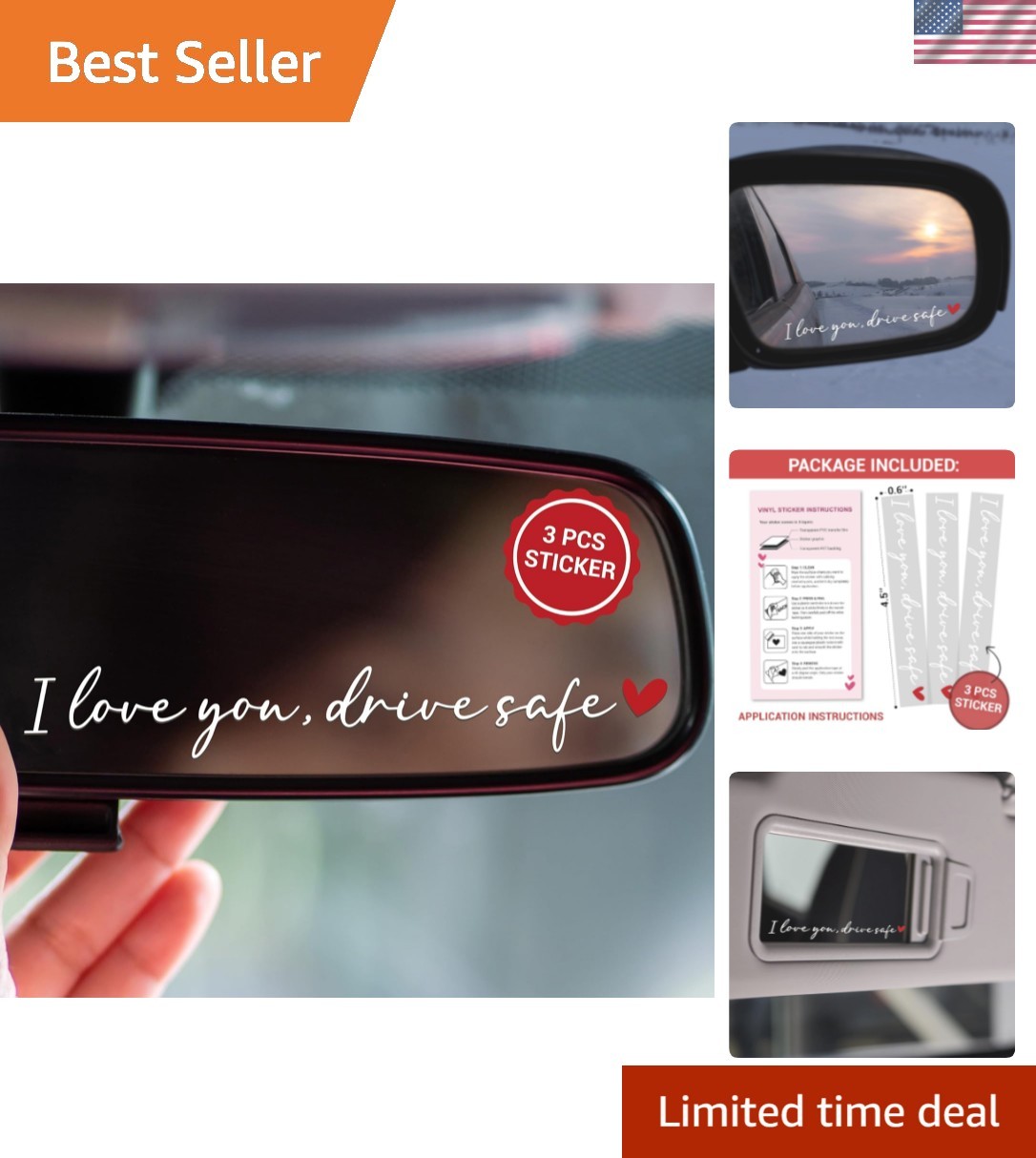 3PCS I Love You Drive Safe Mirror Sticker White, Car Stickers & Decals, Cute …