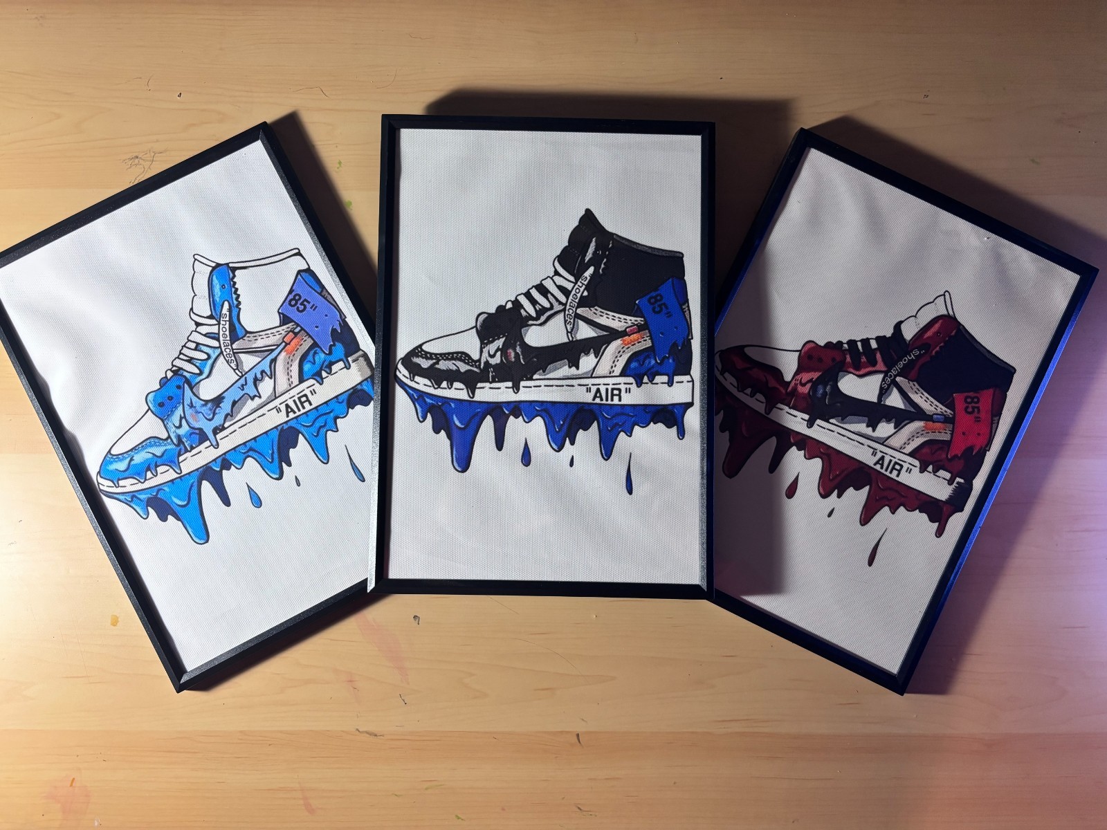 3 Framed Room Art/Poster Drip Styple Air Jordan 1s Graphic Red/Blue/Black
