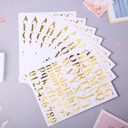 8 Sets 536 Pcs Vinyl Letter Number Stickers Alphabet Large 1 Inch Mirror Gold