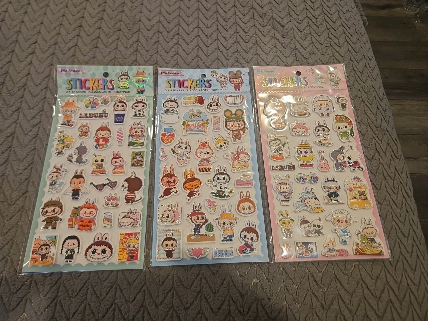 EVA Fashion 2D Foam Labubu Stickers LOT of 3 Different Designs NEW Holographic