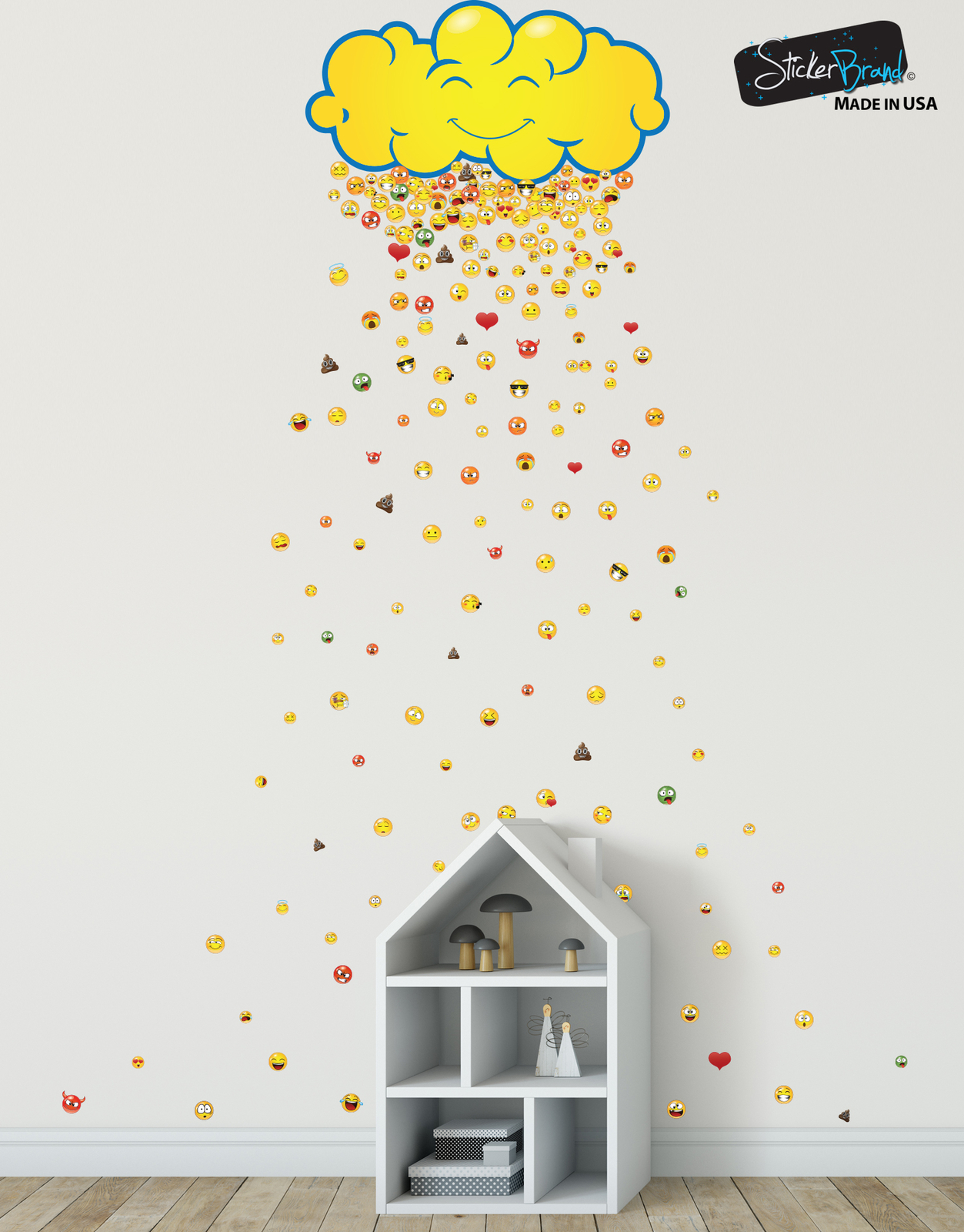Happy Cloud Raining 200 Smiling Faces Graphic Decal #6093