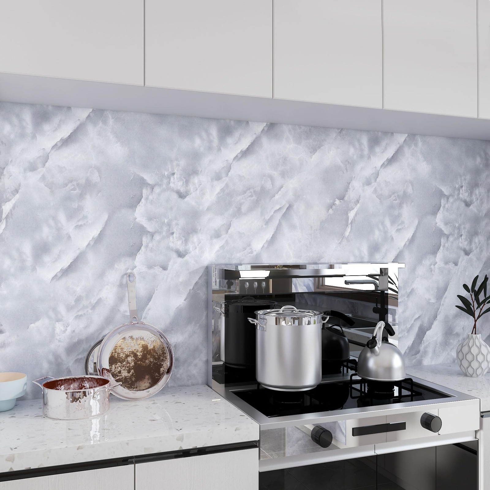 157"x 31" Wide White and Gray Marble Contact Paper for Cabinets Peel and Stic…