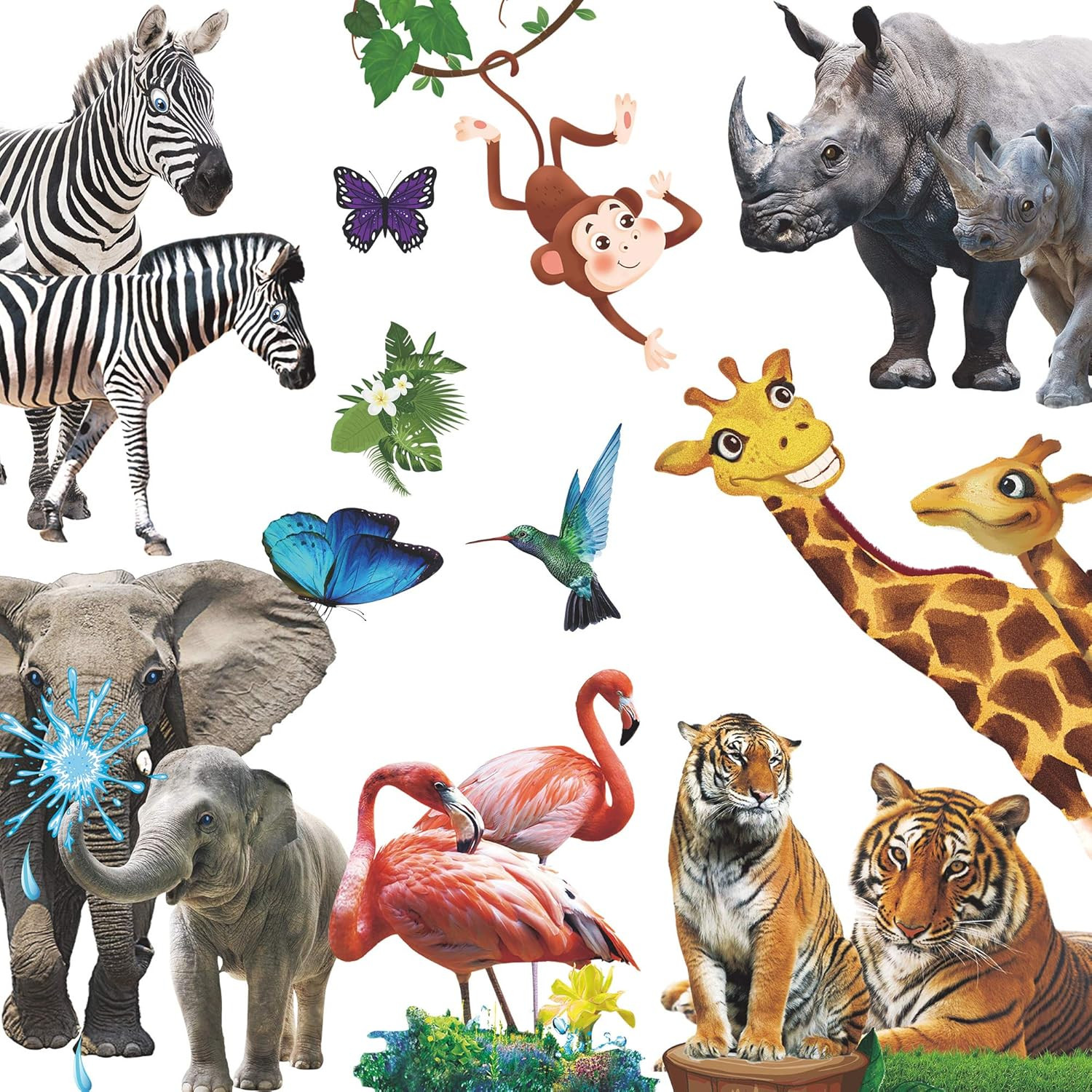Lifelike Jungle Animal Wall Decals Safari Wild Animal Wall Stickers Removable Li