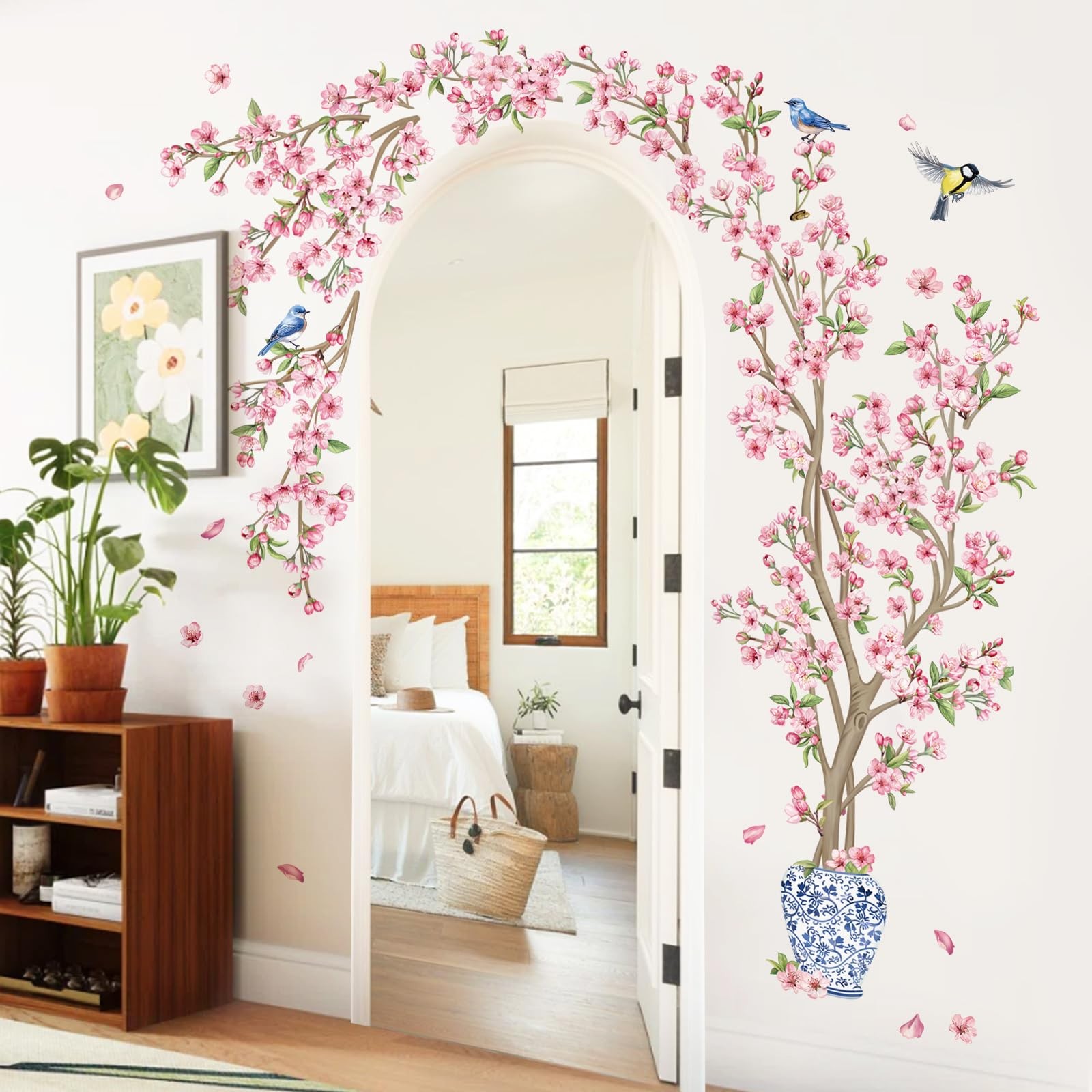 Pink Cherry Blossom Flower Tree Wall Decals Hanging Floral Tree Branch Birds …