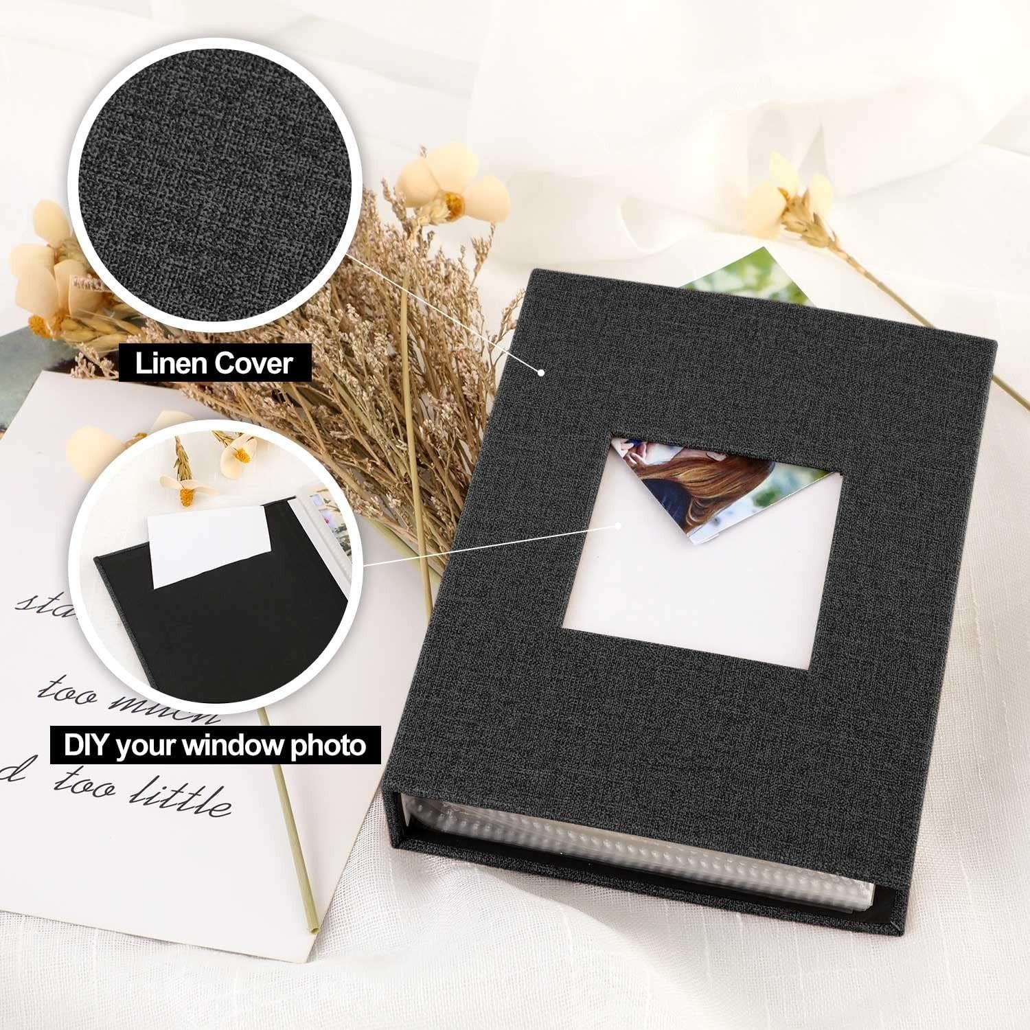 2 Pack 4×6 Photo Album 100 Pocket Linen Cover Picture Storage Books Black