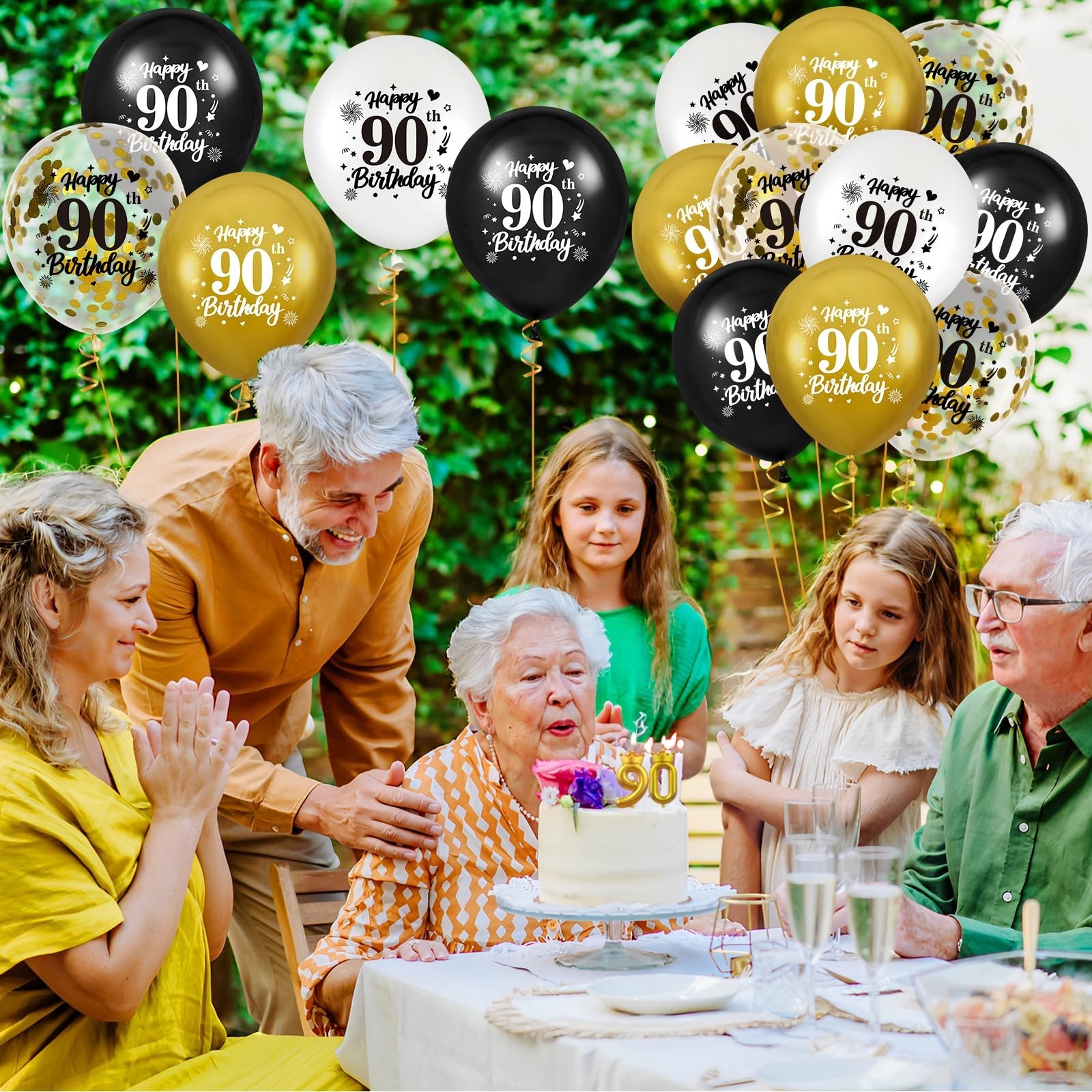 90th Birthday Balloons for Men, 24Pcs Black Gold White Happy 90th Birthday Ba…