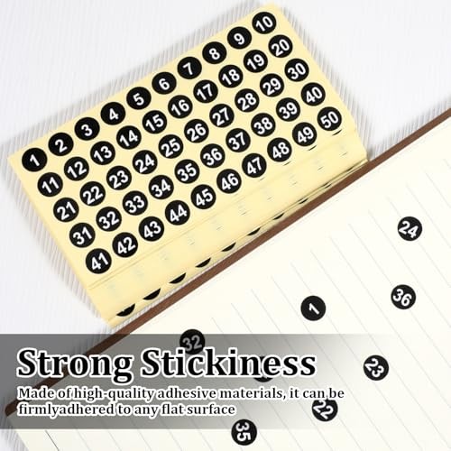 Number Stickers, 50 Sheets Black Consecutive Round Labels, 0.4 2500 Pcs 1 to 50