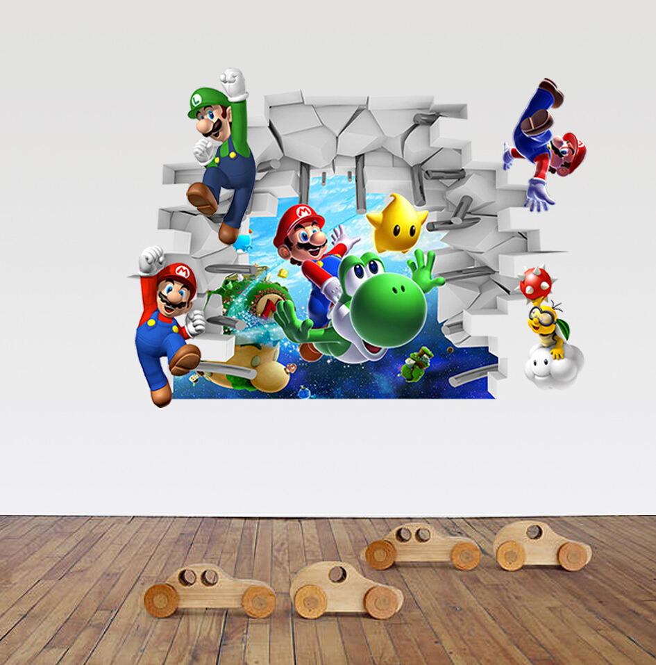 New 3D Super Mario Bros Removable HUGE Wall Stickers Decal Kids Home Decor USA