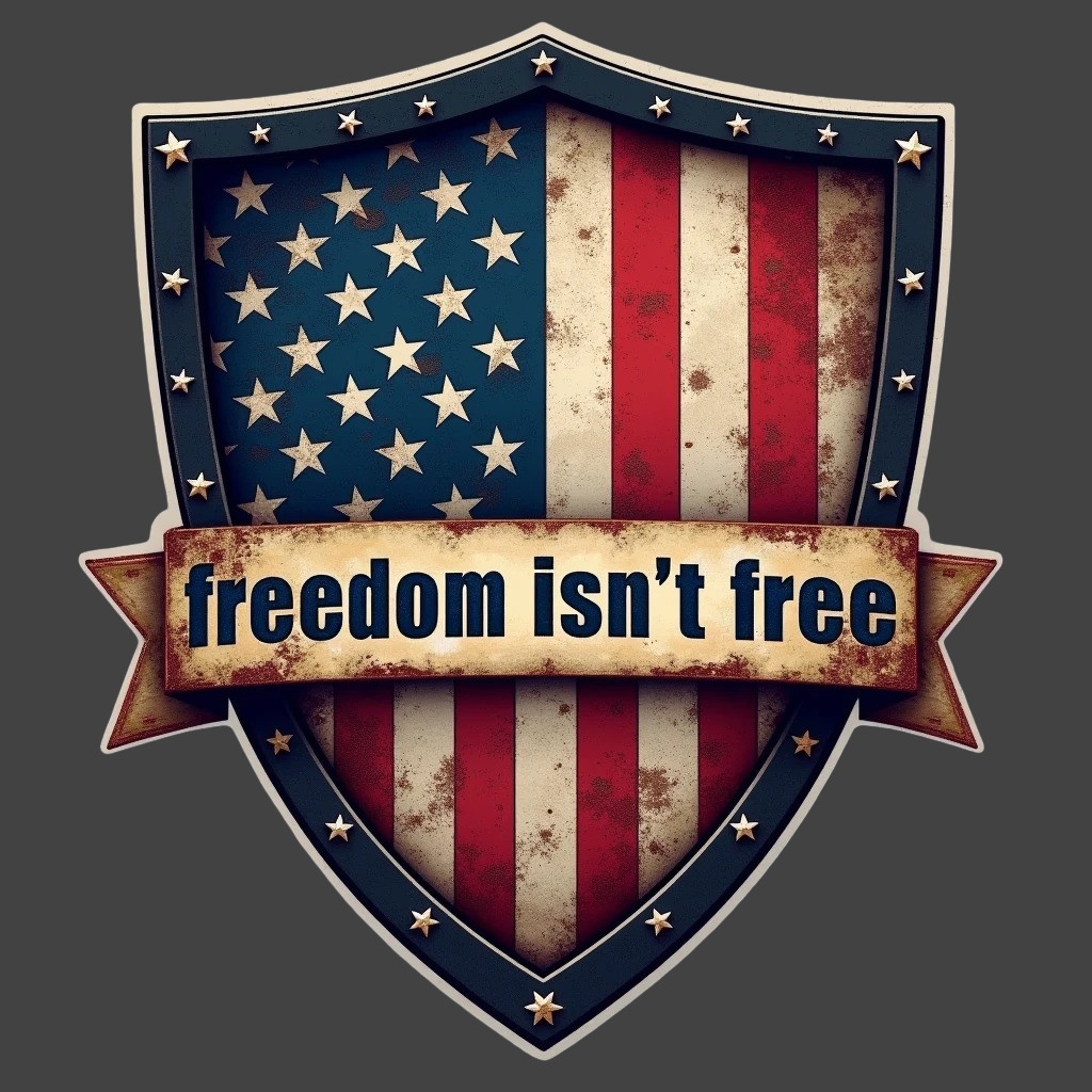 Americana Sticker Vinyl Decal Freedom Isn’t Free USA Flag Shield Vintage
