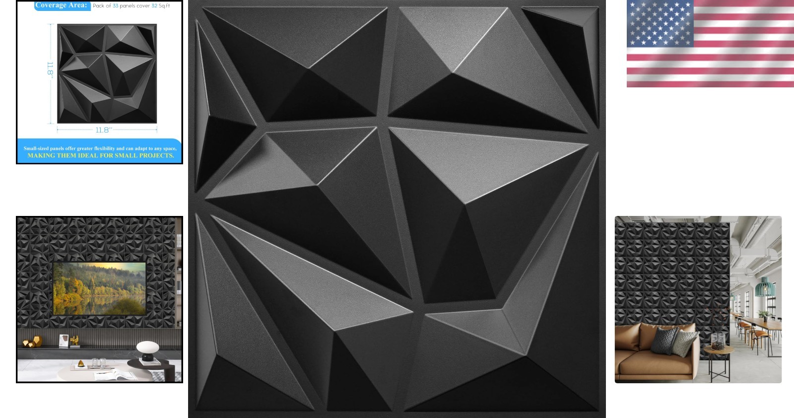 Easy Install 33 Pack 3D Black Diamond Wall Panels | 12"x12" Home Accents