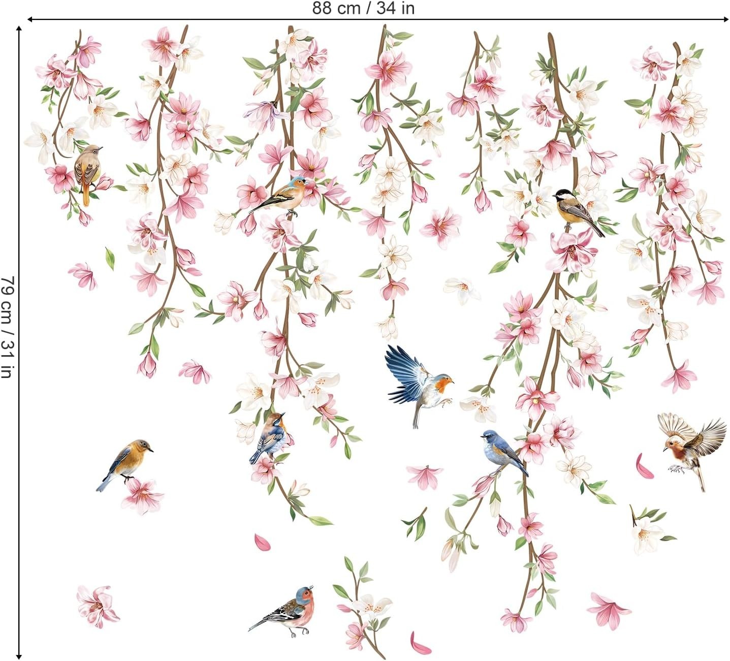 Waterproof Floral Wall Stickers: Bright Birds and Vines for Living Spaces