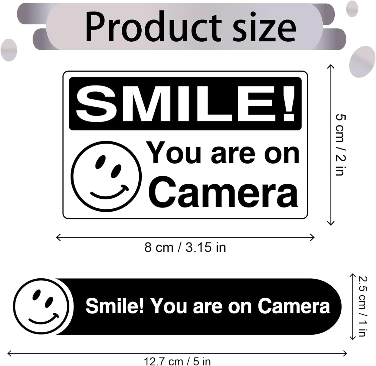 12 Pcs Smile You'Re on Camera Signs Stickers, 8 X 5Cm and 13 X 3Cm Self-Adhesive