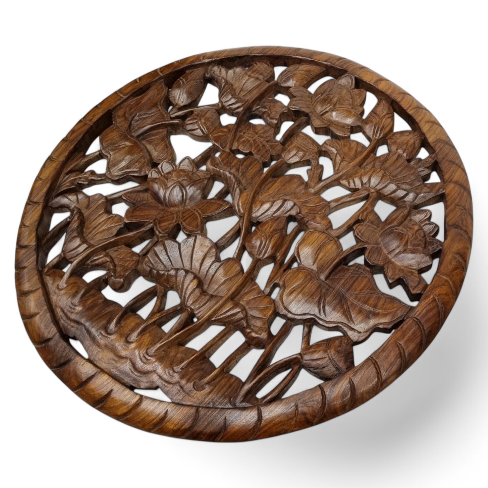 Suar Wood Carving Lotus Wall Picture Carved Wall Sculpture Acacia Solid Wood