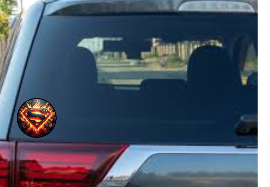 Superman (Fire Logo) 4" Vinyl Decal Car Cooler Laptop Truck Trailer Grill Decor