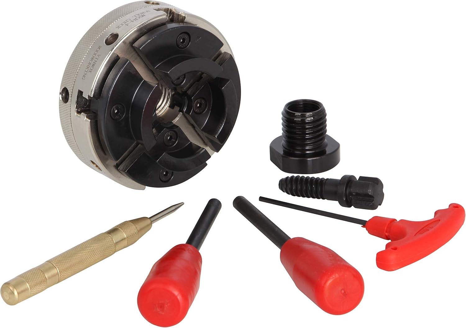 4INCH 4-Jaw Self-Centering Wood Lathe Chuck, 2" Round Jaw Mounted, 1"x8TPI threa