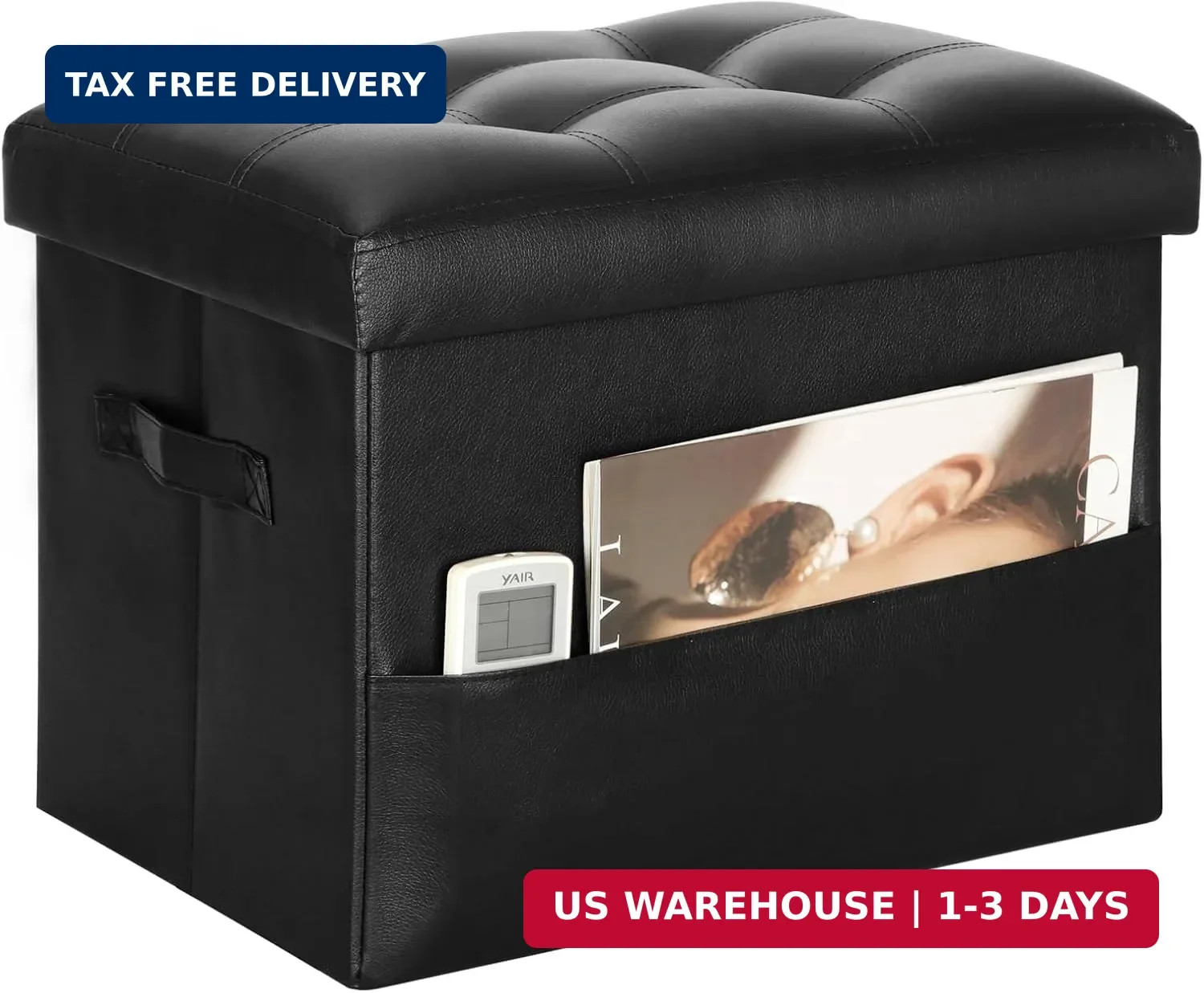 Storage Ottoman Foot Rest Stool with Thicker Foam Padded Seat. Foldable Leather