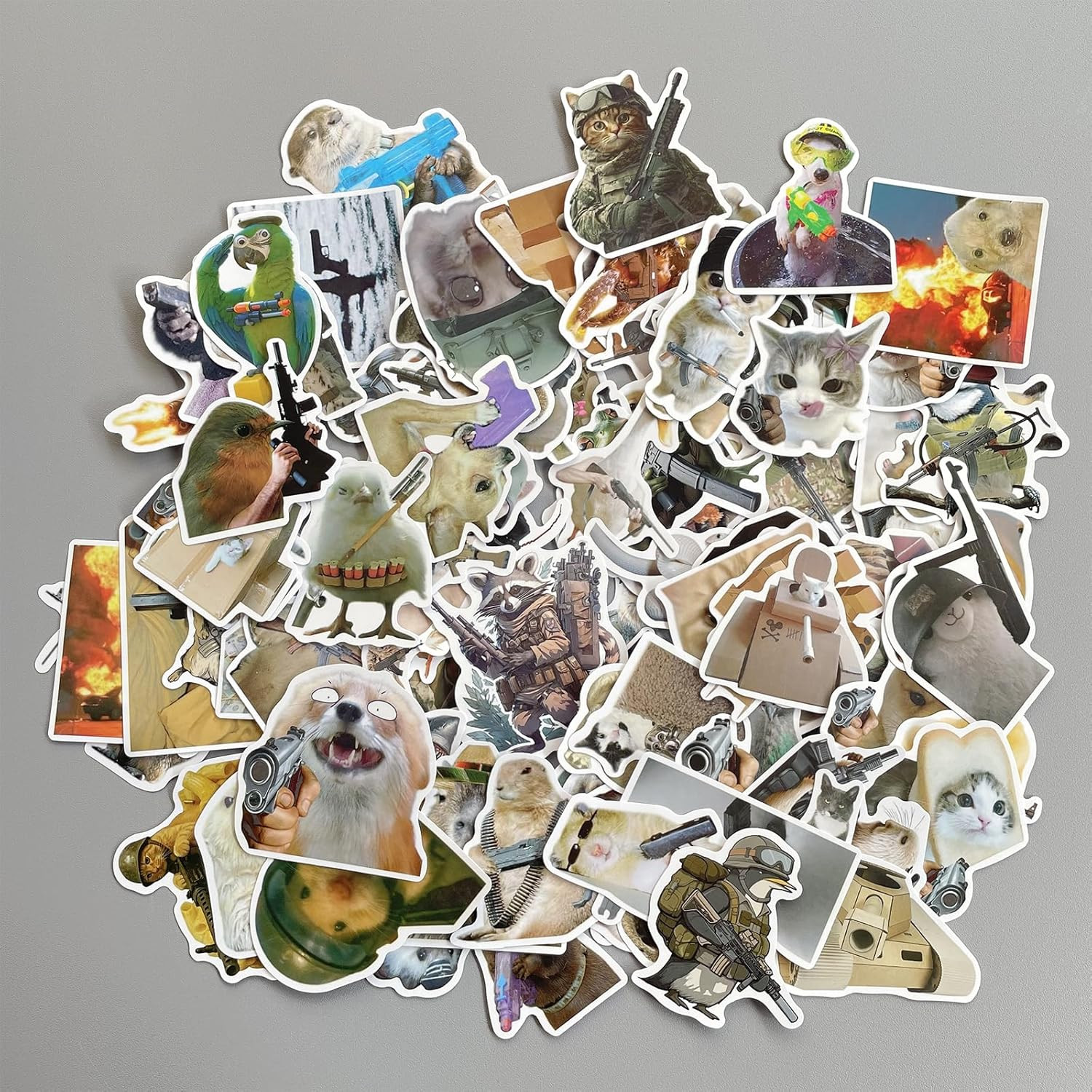Cute Funny Meme Gun Firearm Tactical Stickers (100 Pcs) Gifts Animal Sticker Mer