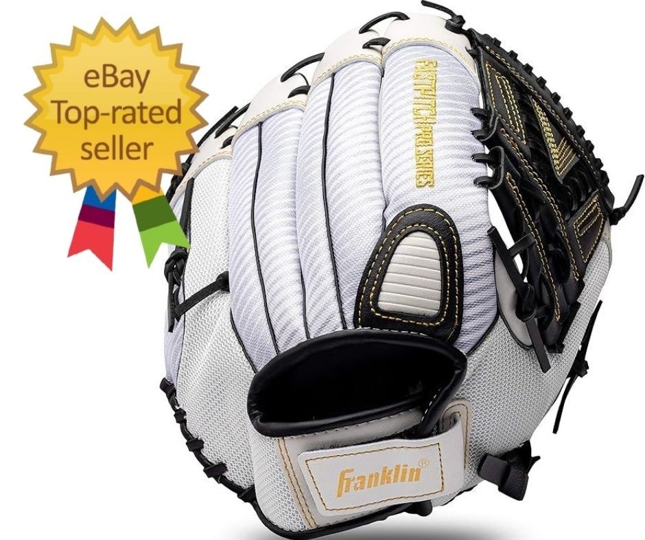 12" White & Gold Softball Glove – Adjustable, Breathable Mesh for All Players