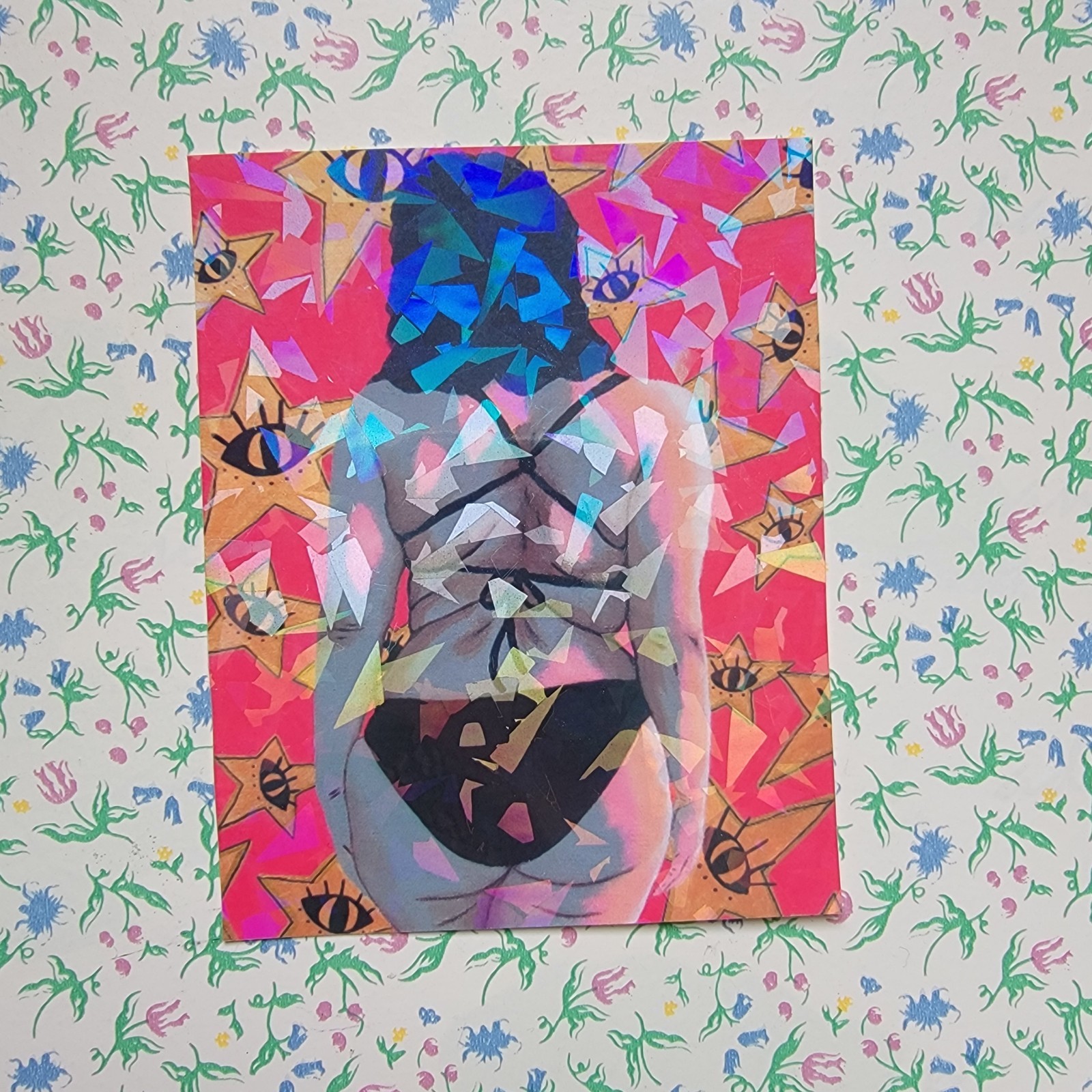 Curvy Woman Holographic Vinyl Sticker, Pink and Yellow Art Sticker