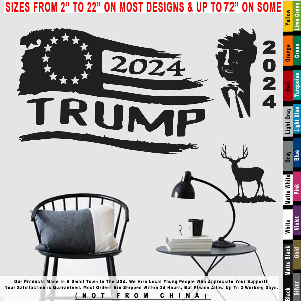 – Trump 2024 Tattered Flag 13 stars Left President Make America Great Sticker