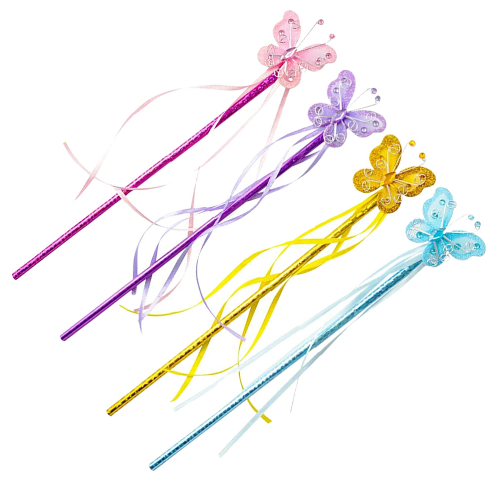 4PCS Pink Butterflies Fairy Wands Glitter Wand for Kids Fairy Godmother Wand